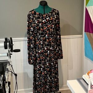 Tommy Hilfiger Black Long Sleeve Floral Midi Dress